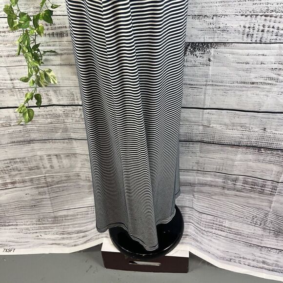 Max Studio Skirt size Medium Navy Blue Ivory Striped Jersey Long Maxi Stretch - Picture 13 of 16